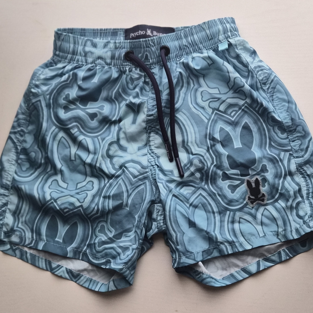 Psycho Bunny Blue Patterned Swim Shorts